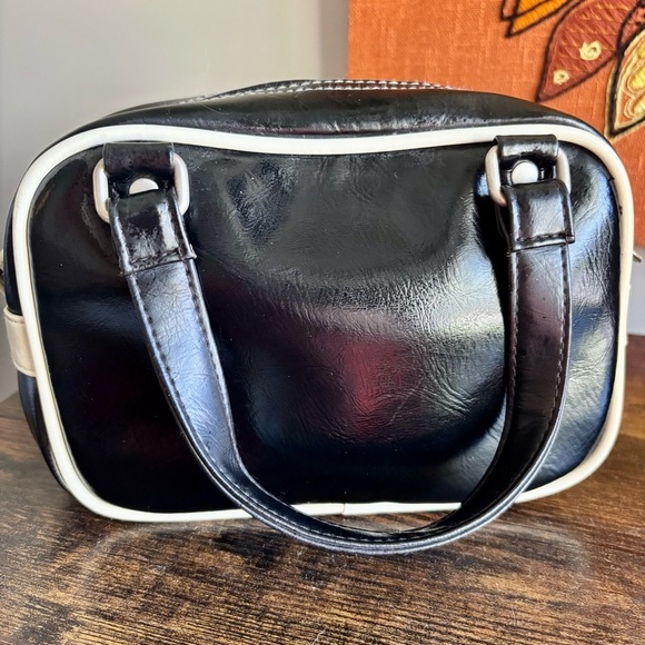 Roots| Cute Retro Varsity 73 Satchel Handbag Purse Black/Red/White 6 x 9” - Picture 2 of 7